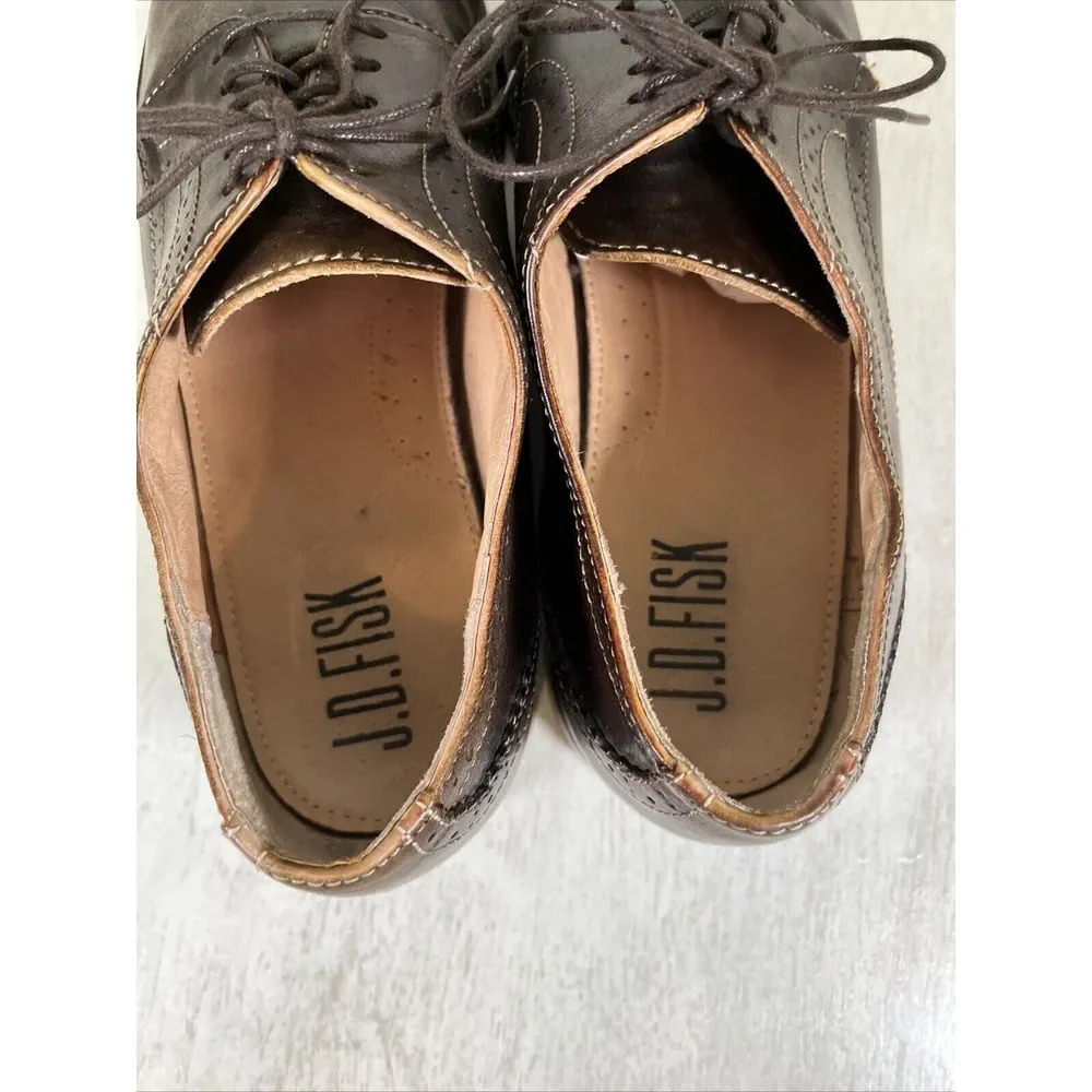 JD Fisk Brown Leather‎ Wingtip Oxford Shoes Men's Size 11